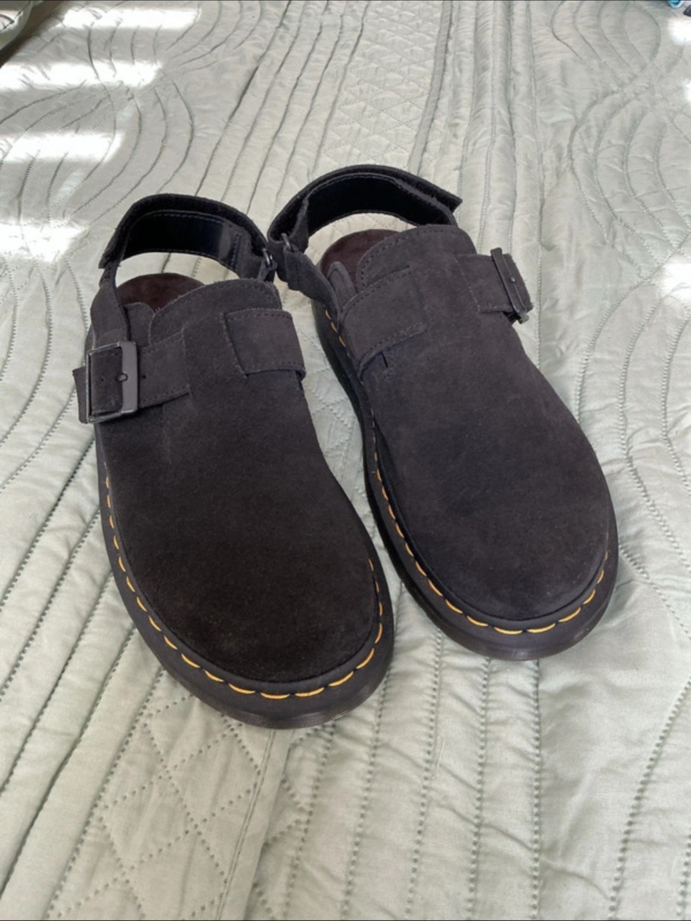 Dr. Martens Men's Black Suede Backstrap Clog Sandals